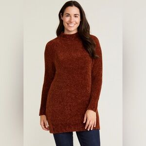 August Silk Women’s Brown Chenille Tunic Mock Neck Knit Sweater size L Missy